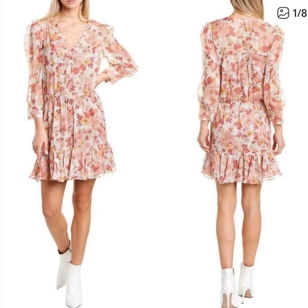 Veronica Beard Cybil floral print metallic thread silk mini dress size 2